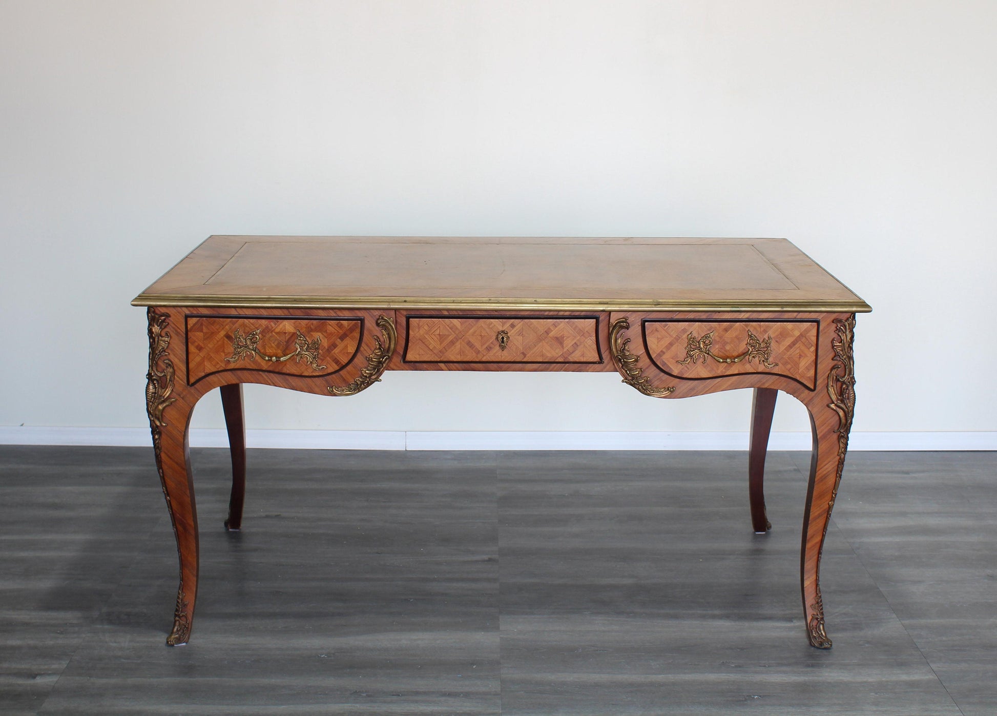 Vintage Bureau-Plat Italian Writing Desk With Leather Top