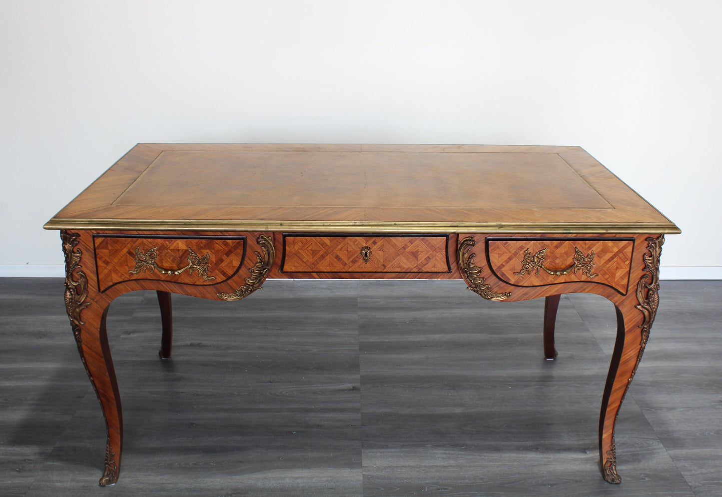 Vintage Bureau-Plat Italian Writing Desk With Leather Top