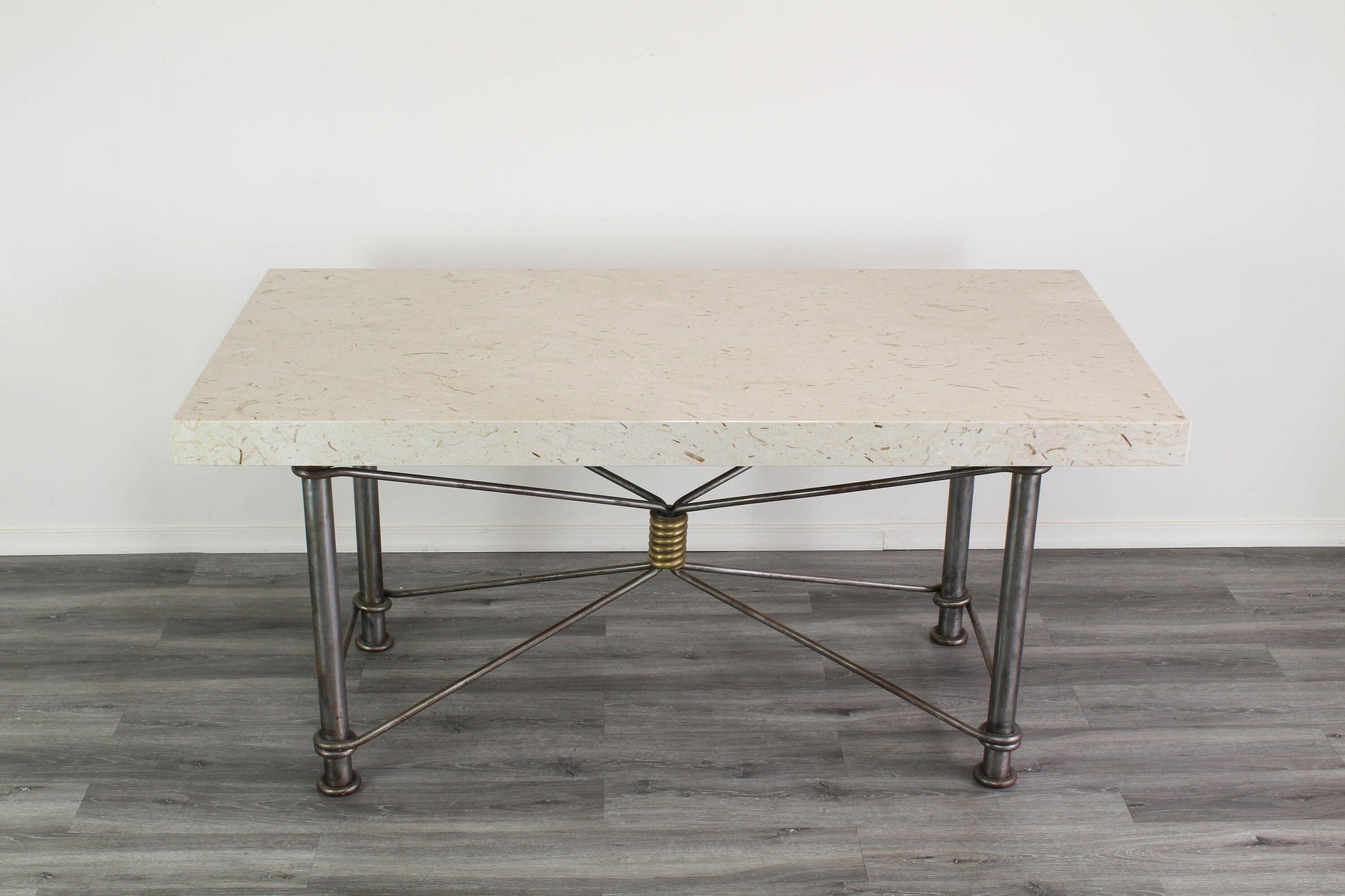 Vintage Wrought Iron and Stone Top Desk