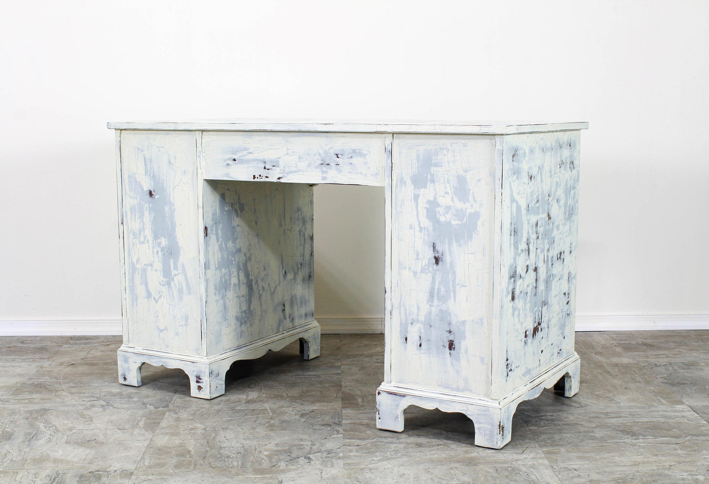 Vintage White Coastal Campaign Style Desk