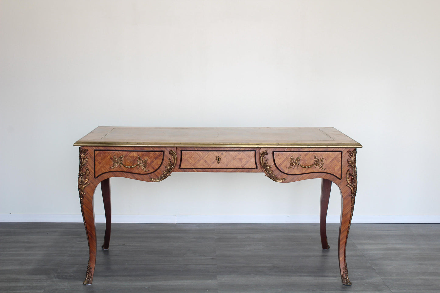 Vintage Bureau-Plat Italian Writing Desk With Leather Top