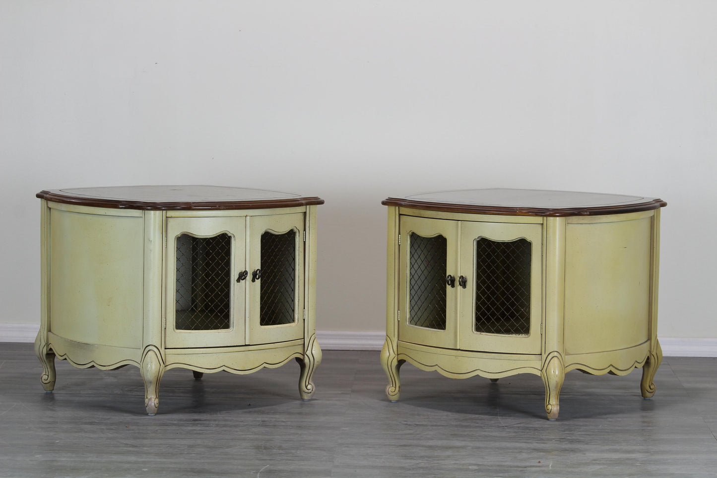 Vintage Mid Century Side Tables With Walnut Tops