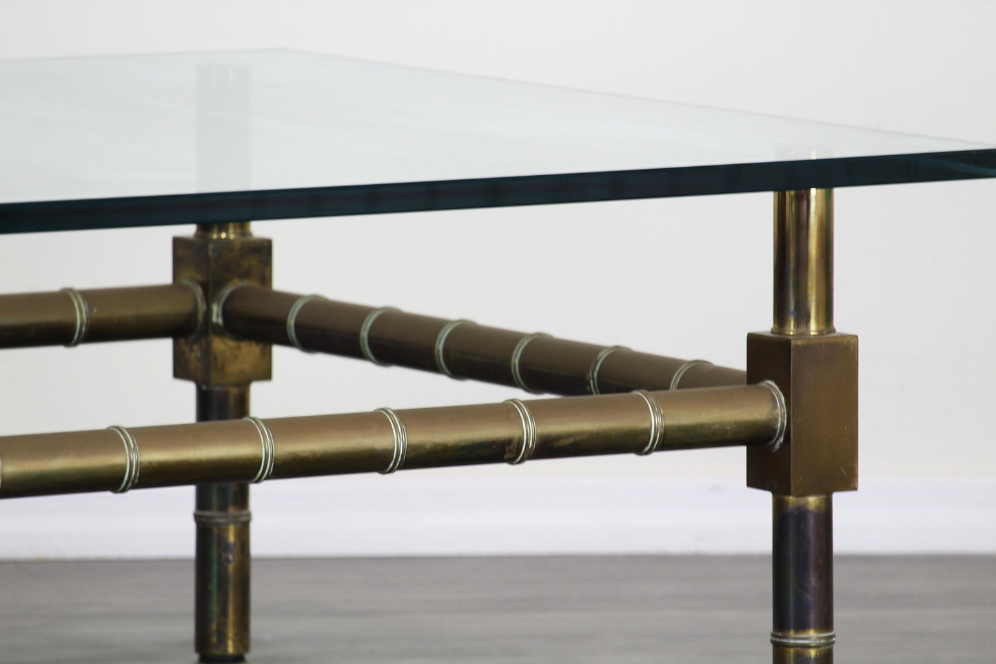 Mid Century Solid Brass Coffee Table With Glass Top