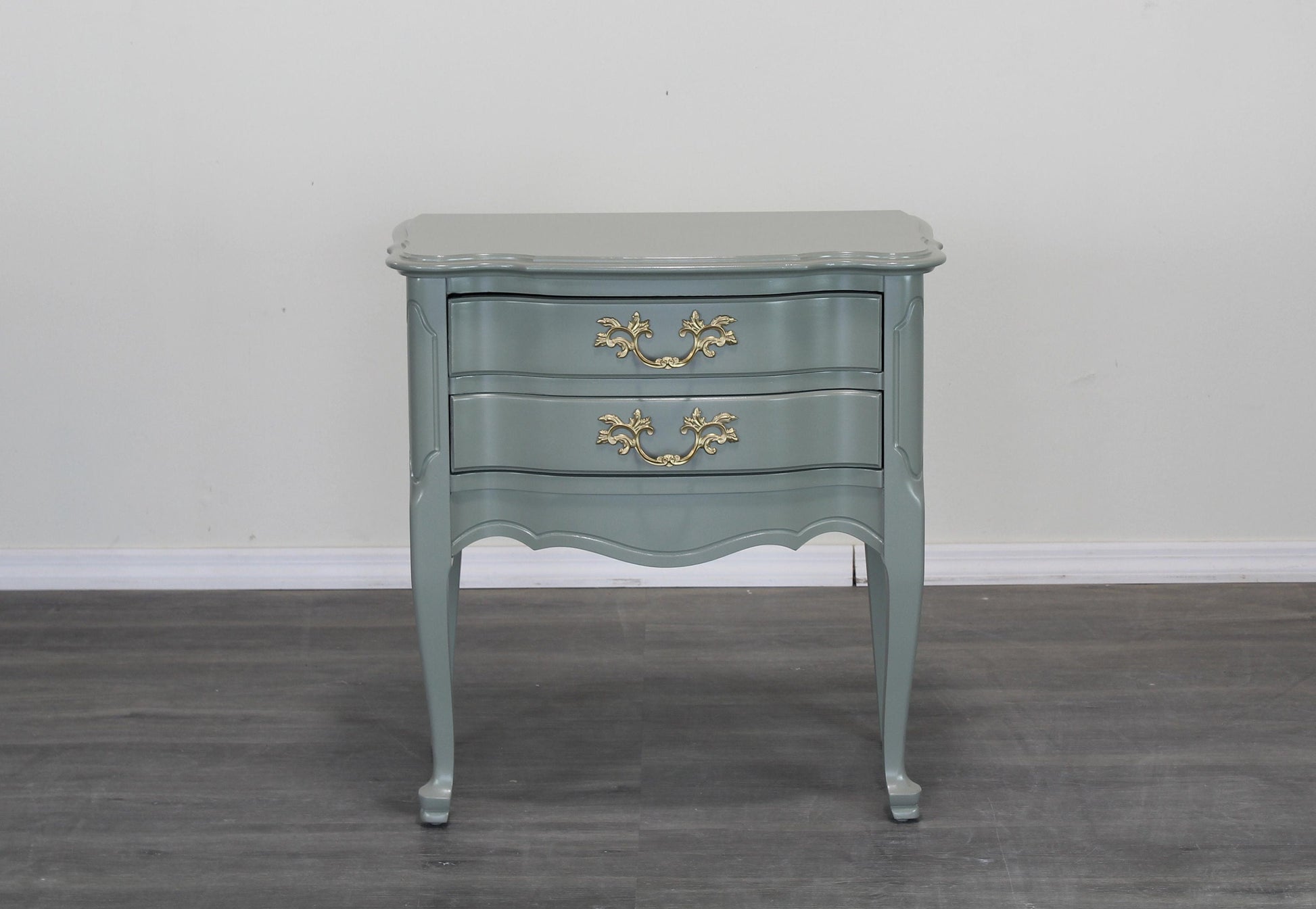 Vintage Pair of French Provincial Green Nightstands